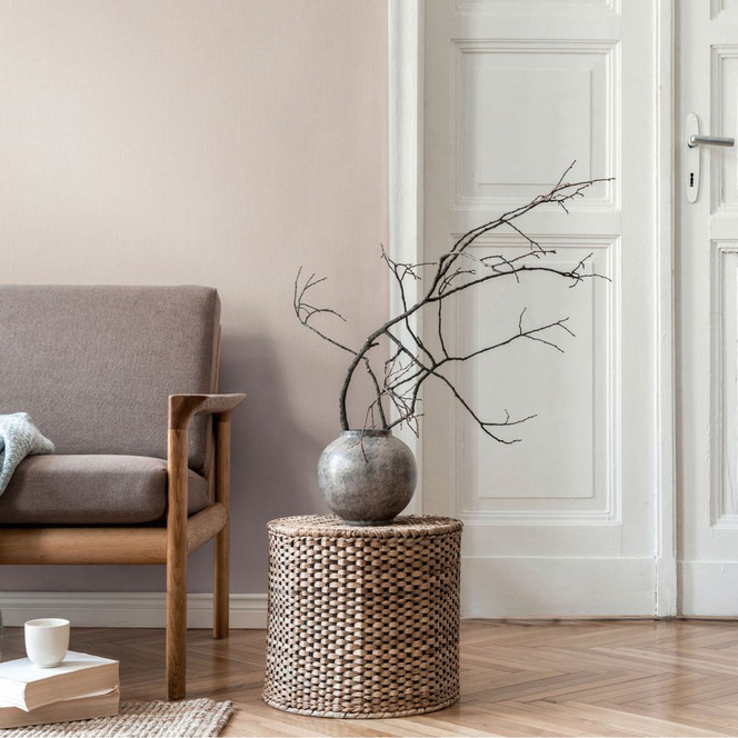 Unitapete mit Leinenstruktur Creme – Einfarbige Stofftapete modern matt