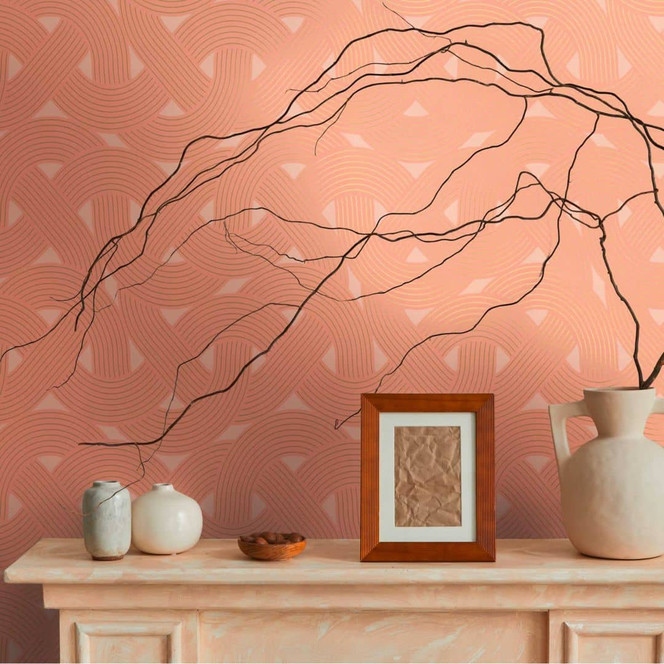 Vliestapete im Art-Deco Style Orange Braun - Grafik-Tapete mit Linienmuster