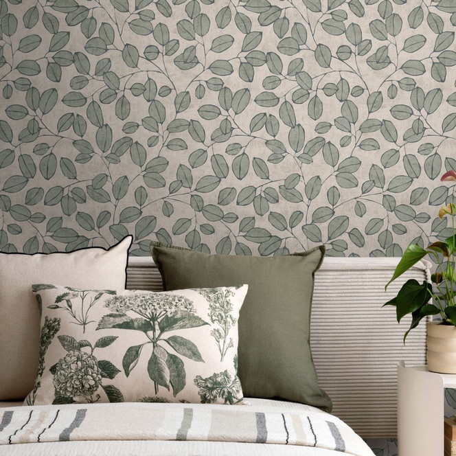 Wandtapete Vlies elegant - markantes Retro-Muster in Steingrau & Naturton