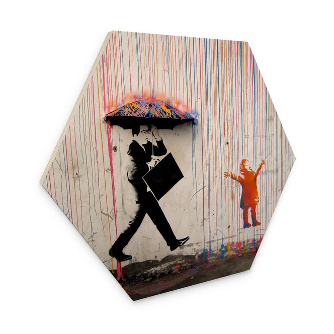 Hexagon - Holz Banksy - Coloured Rain