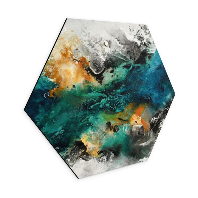 Hexagon Wandbild Farbnebel abstrakt - Fedrau - Alu-Dibond