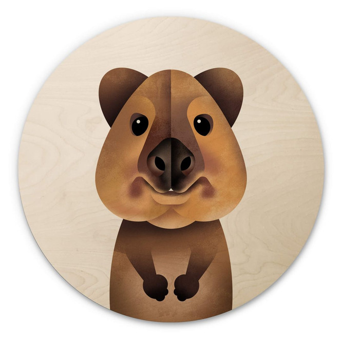 Kinderzimmer Holzbild Quokka - Tiermotiv Rund - Braun