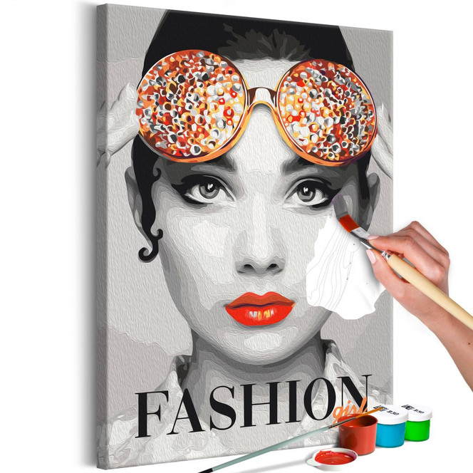 Malen nach Zahlen Leinwandbild - Modisches Mädchen - 40 x 50 cm - mit Keilrahmen - bespannt