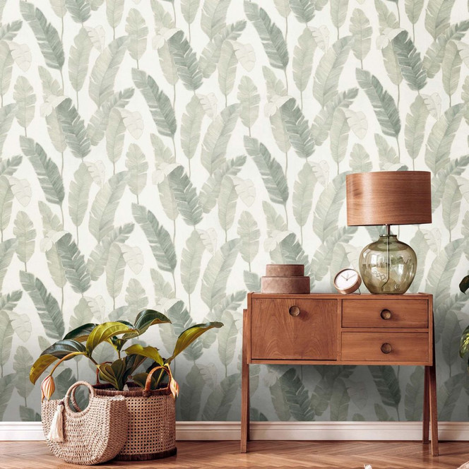 Tapete Blätter Grün Weiss Dschungel Vliestapete Palmen Muster Wandtapete