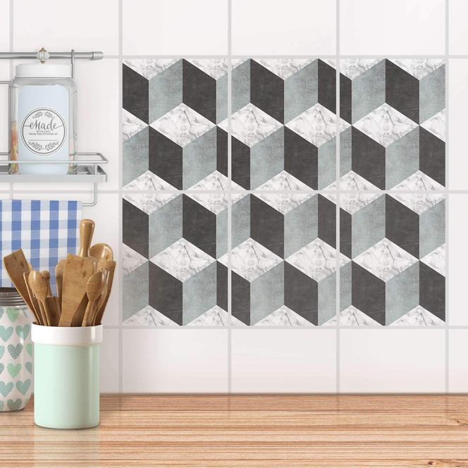Fliesenaufkleber Set rechteckig - Marmor Cubes