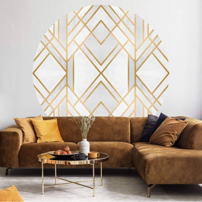 Fototapete Fredriksson - Art Deco: Goldene Geometrie - Rund - Selbstklebend/Vlies