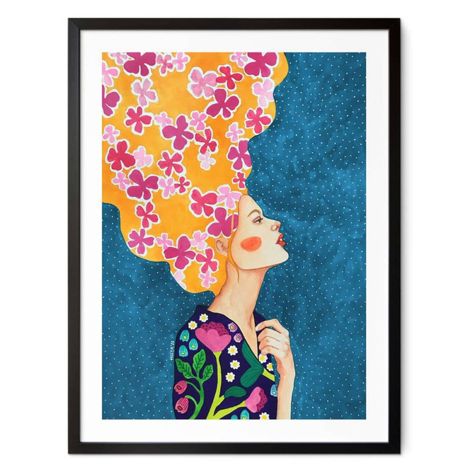 Poster Frau mit rosa Blüten im Haar - Hülya