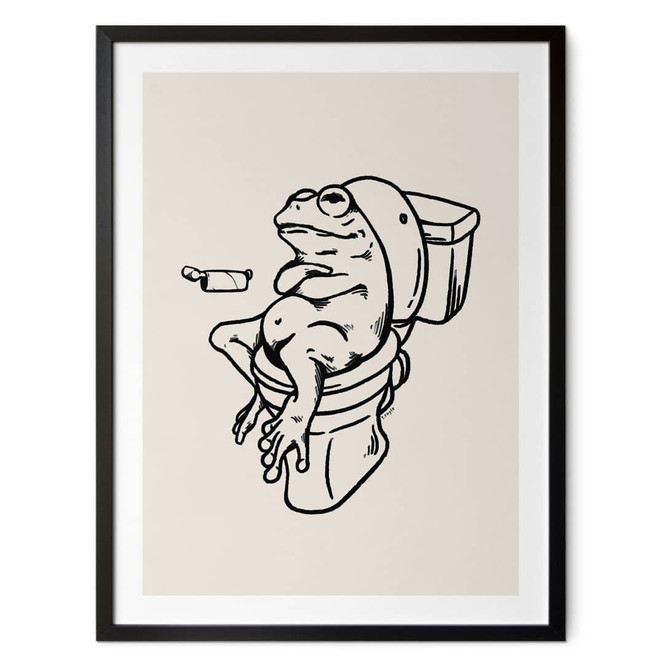 Poster Warten auf der Toilette - Humorvolle Frosch-Illustration - Royle