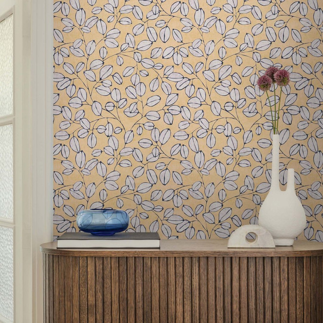 Vliestapete modern - dezentes Blätterdesign in Terrakotta & Greige