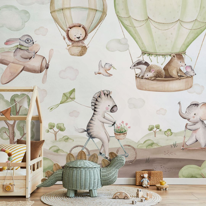 Fototapete Kindertapete Ballonfahrt der Tierfreunde - Kvilis