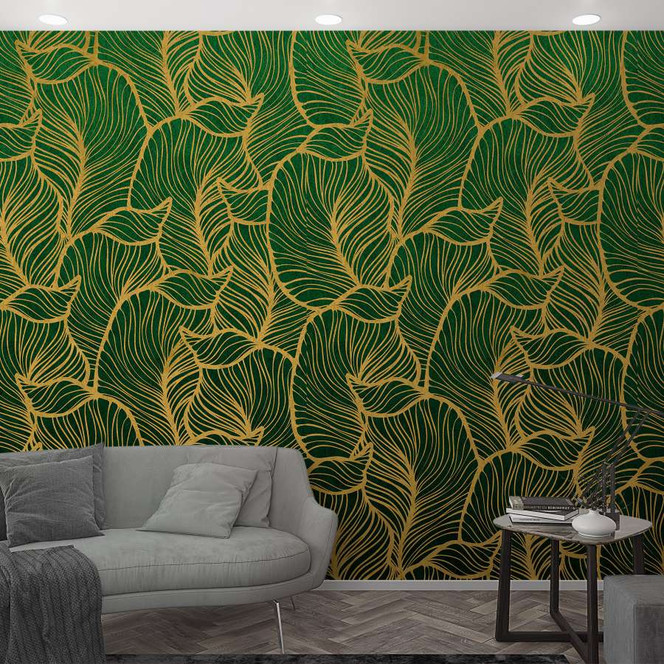 Fototapete mit abstraktem Blattmotiv Grün, Gelb ,Floral 2.70 x 1.59 m