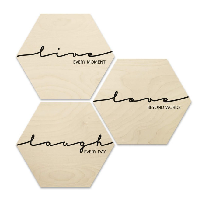 Hexagon - Holz Birke-Furnier - Live Laugh Love (3er Set)