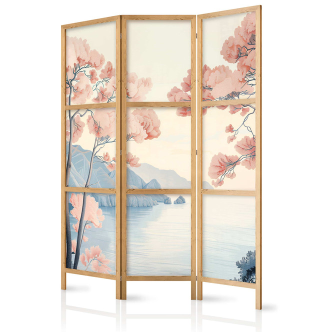 Japanischer Paravent, Raumteiler freistehend, Trennwand - Landscape with the Ocean