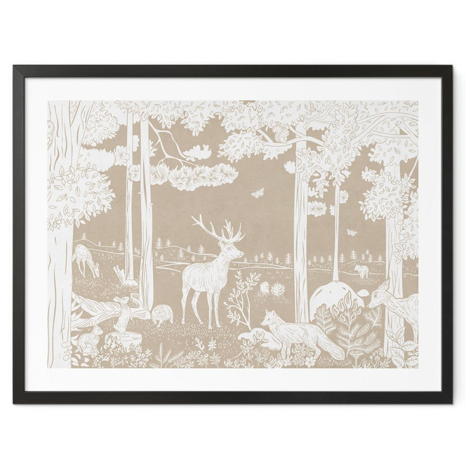 Poster Herbstlicher Wald mit Hirschen und Füchsen - Braun - Kikki Belle