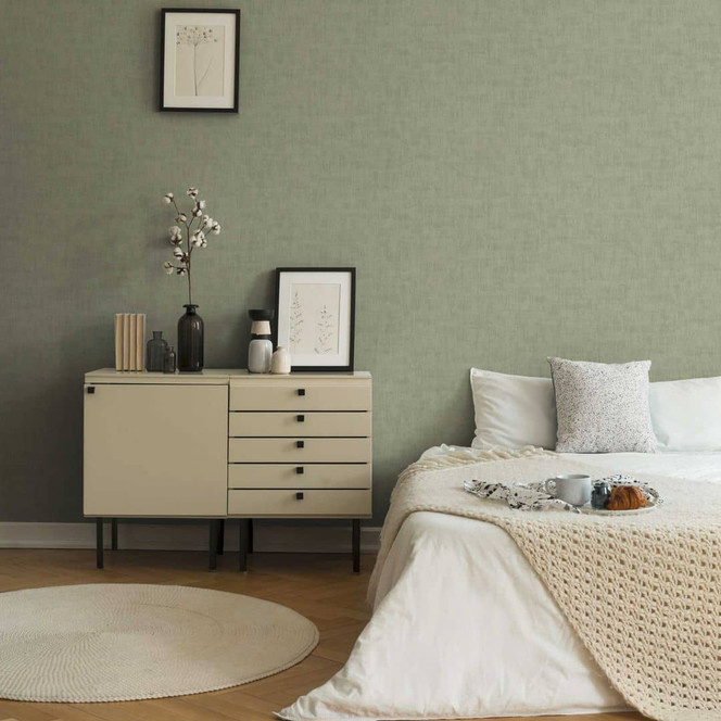 Unitapete mit Putz-Optik Grün - Einfarbige Tapete mit Struktur - Strukturtapete