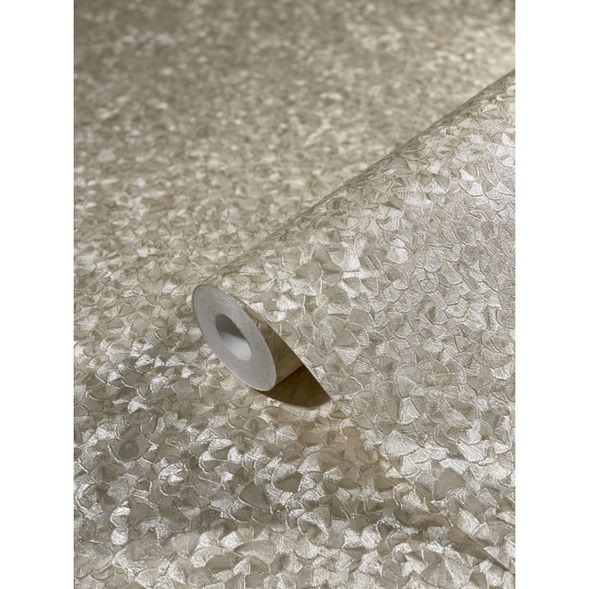 Vliestapete mit kleinen glänzenden Blättern beige Uni von Harald Glööckler