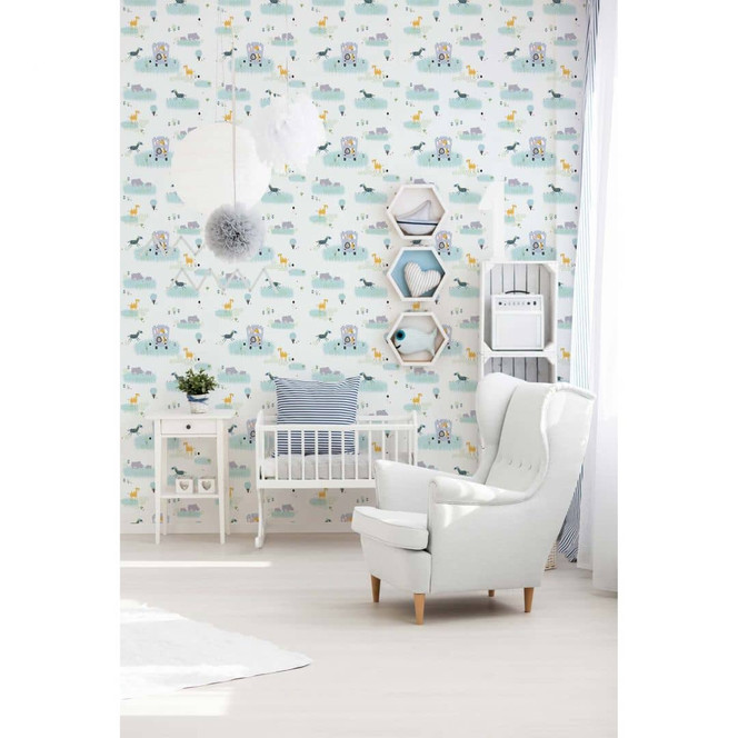 A.S. Création Kinderzimmertapete Little Love Vliestapete mit niedlichen Tieren bunt, grün, graub, weiss