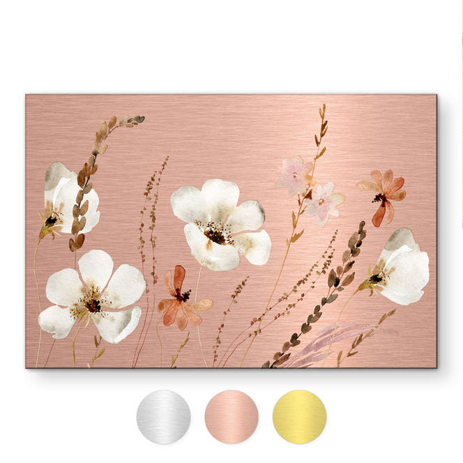 Alu-Dibond gebürstet mit Gold-, Silber- & Kupfereffekt - Zarte Aquarellblüten