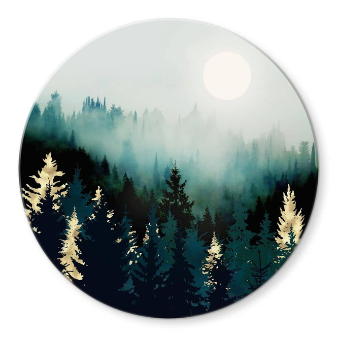 Glasbild SpaceFrog Designs - Nebliger Wald - Rund