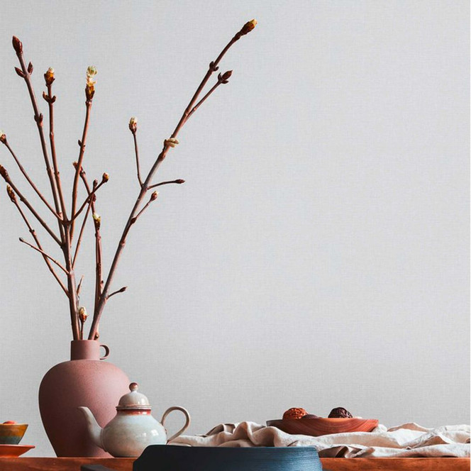 Unitapete Grau - Tapete Einfarbig Textilstruktur - Wohnzimmertapete Designer