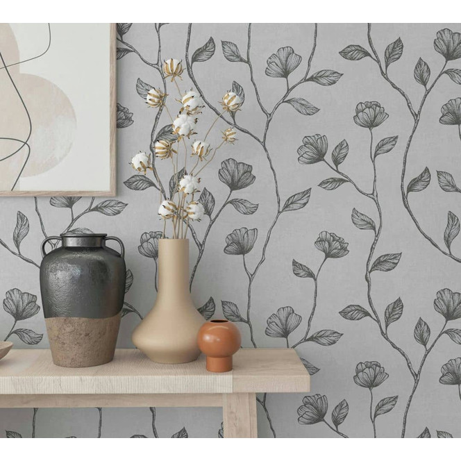 Vliestapete Grau Silber Floral für Wohnzimmer Schlafzimmer Küche marburg Tapete