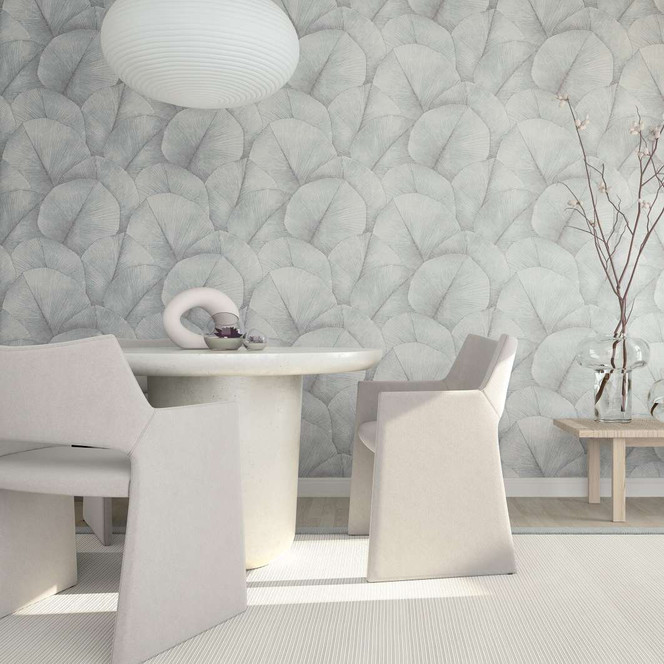 Vliestapete mit grossem Blattmotiv grau, blau Floral