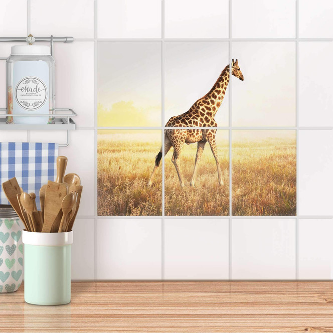 Fliesenaufkleber hoch - Savanna Giraffe - 6er Set