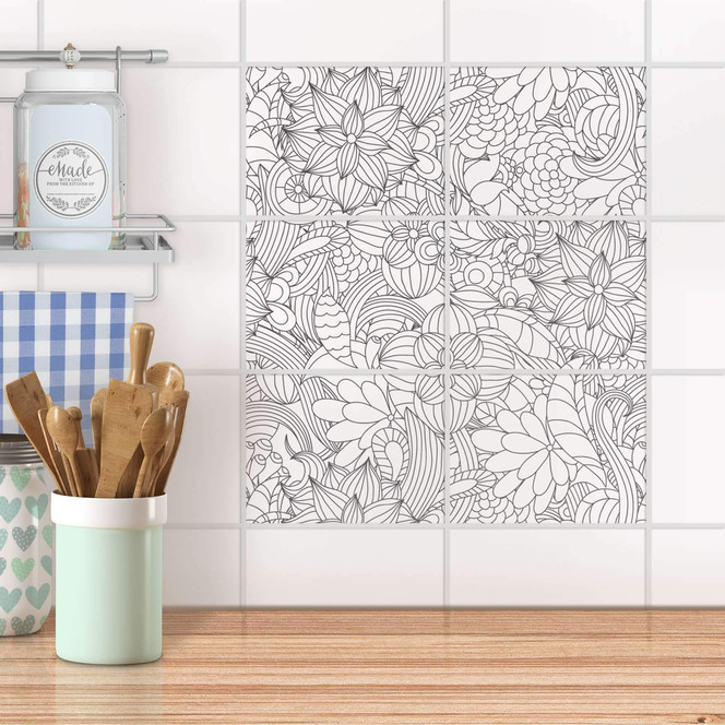 Fliesenfolie quer - Flower Lines 2