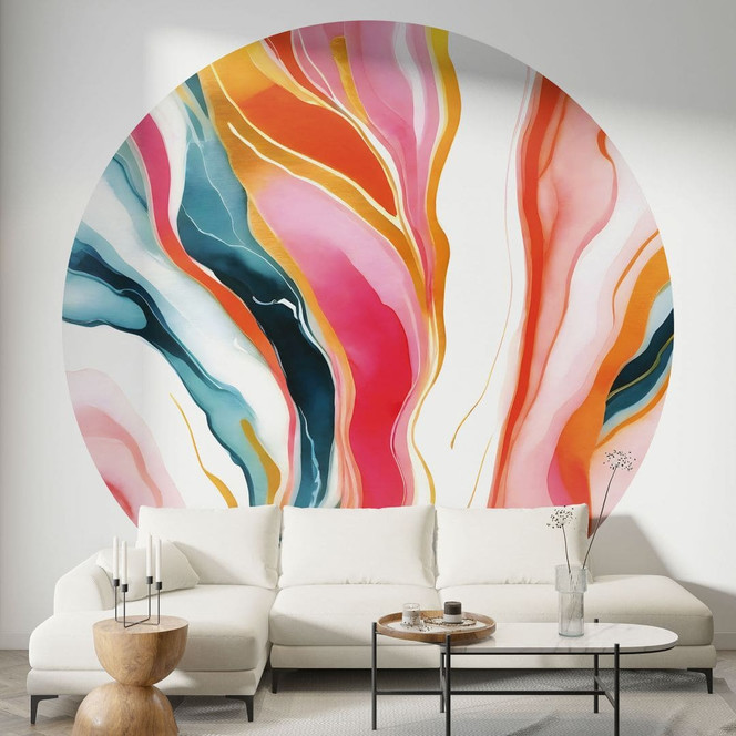 Fototapete Bunte Marmorierung abstrakt - Gokhale - Rund - Selbstklebend/Vlies