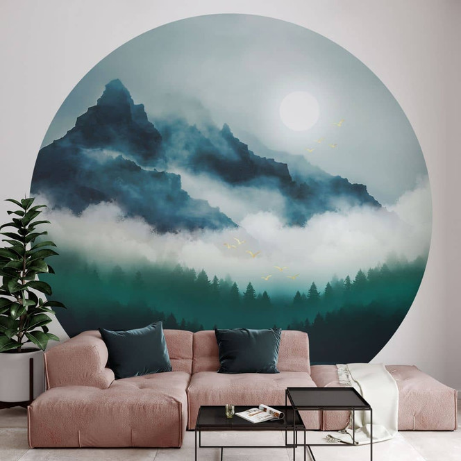Fototapete Neblige Landschaft in der Nacht - SpaceFrog Designs - Rund - Selbstklebend/Vlies
