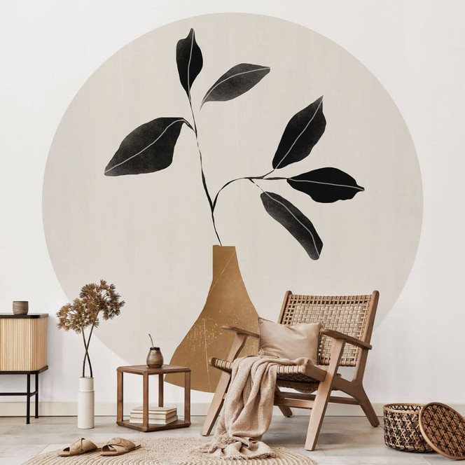 Fototapete Zweig in goldener Vase - ThingDesign - Rund - Selbstklebend/Vlies