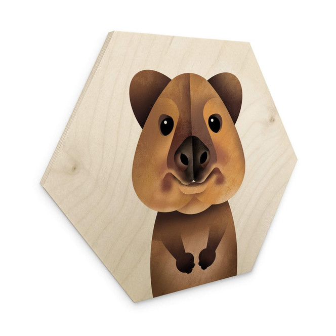 Hexagon Holzbild - Quokka - Braun