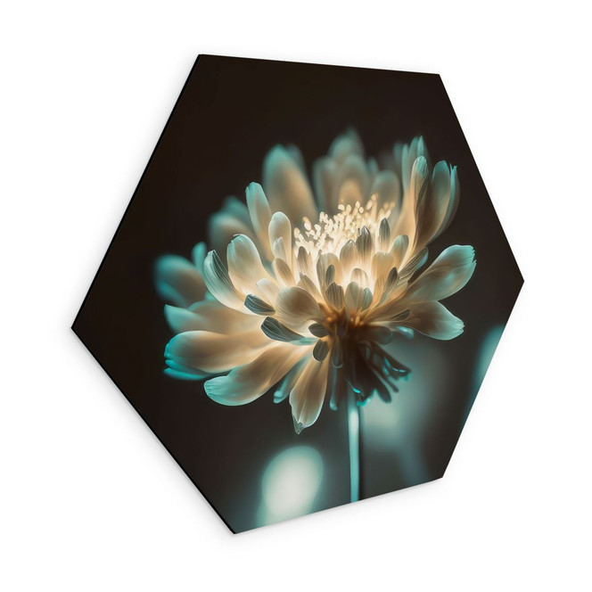 Hexagon Wandbild Leuchtendes Blütenherz - Treechild - Alu-Dibond