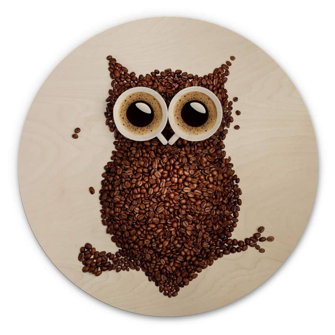 Holzbild Kaffeeeule - Rund