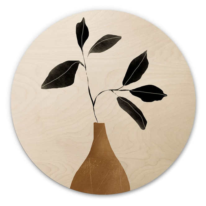 Holzbild Zweig in goldener Vase - ThingDesign - Rund