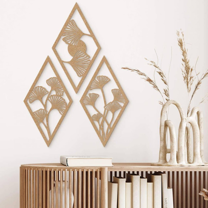 Holzdeko Ginkgo Blätter Set - Rautenform - MDF Natur (3-teilig)
