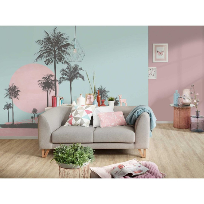 Livingwalls Fototapete ARTist Miami Beach Sunrise mit Palmen braun, rosa, türkis - Bild 1
