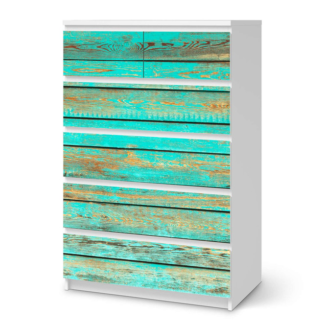 Möbel Klebefolie IKEA Malm Kommode 6 Schubladen (hoch) - Wooden Aqua- Bild 1