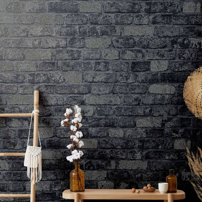 Steinoptiktapete, Vliestapete schwarz