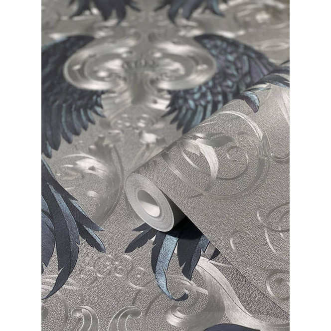 Vliestapete Flügel, Kronen Ornamental Klassisch in Silber 