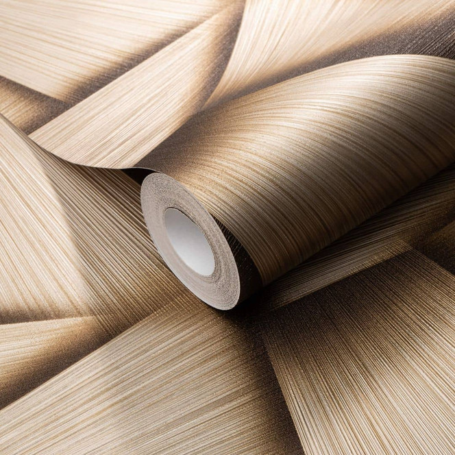 Vliestapete mit geometrischen Formen und Metallic-Effekt in gold