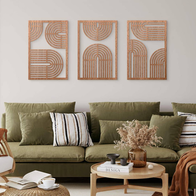 3D Holz-Wandpaneele Regenbogen - geometrisch (3-teilig) - Mahagoni