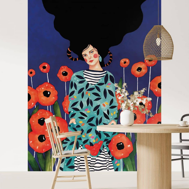 Fototapete Porträt im Mohnblumenfeld - Hülya