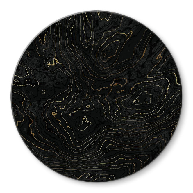 Glasbild Abstrakte Linien Schwarz-gold - Amini - Rund