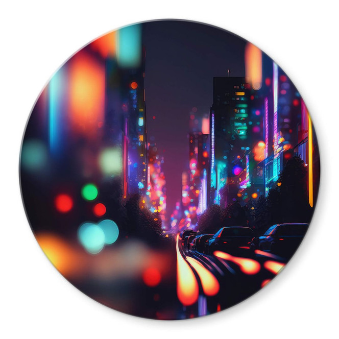 Glasbild Treechild - Pulsierendes Nachtleben - Rund