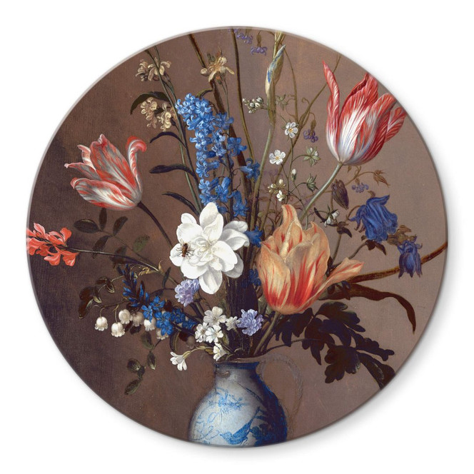 Glasbild Van der Ast - Blumen in einer Wan-Li Vase - Rund