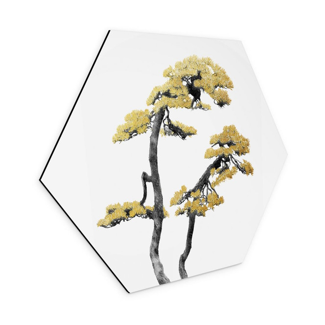Hexagon Wandbild Blühender Bonsai - Alu-Dibond - Amini