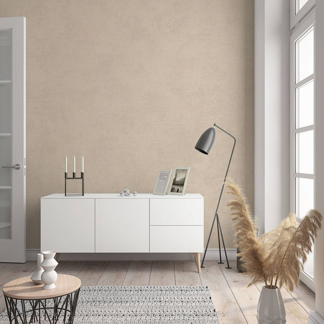 Vliestapete in moderner, feiner Struktur beige Uni