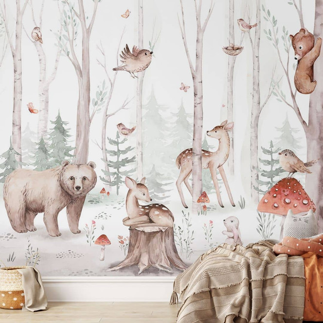 Waldtapete Kinderzimmer - Waldtiere im Herbst - Kvilis