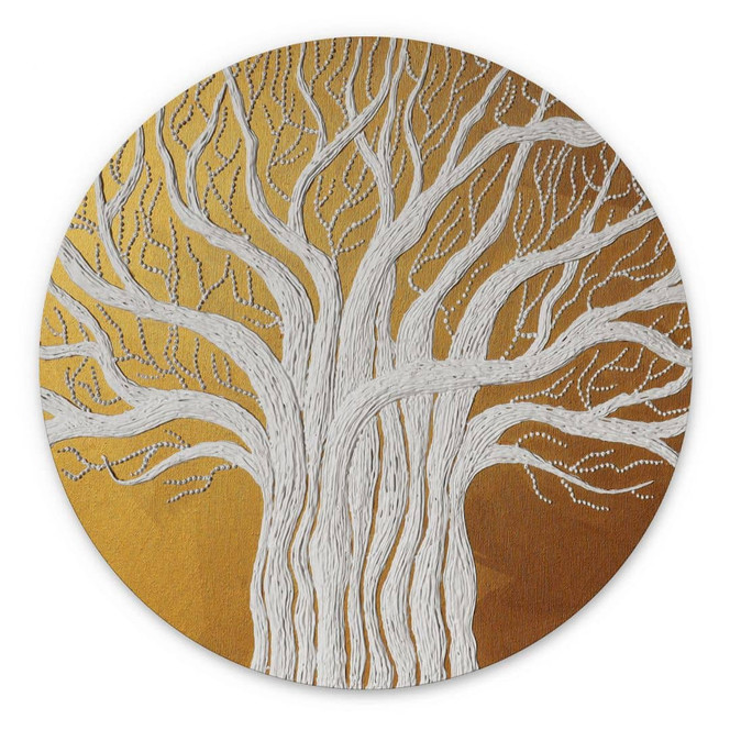 Wandbild Weisser Lebensbaum abstrakt - Grande - Alu-Dibond Rund